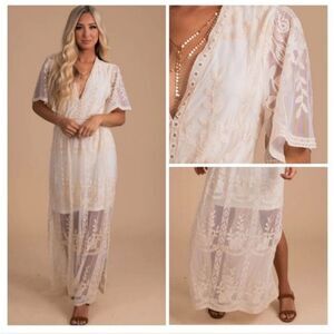 Bella Ella Boutique | Dresses | Bella Ella Boutique Light My Fire Cream Lace  Maxi Dress Size Large | Poshmark
